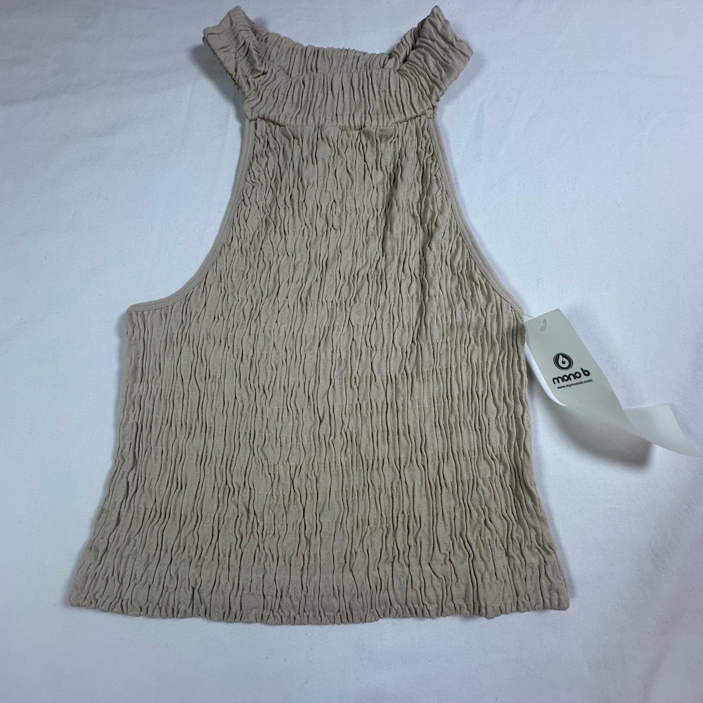 Mono‎ B Smocked Tank Top Racerback Sleeveless Beige Textured Casual Medium NWT